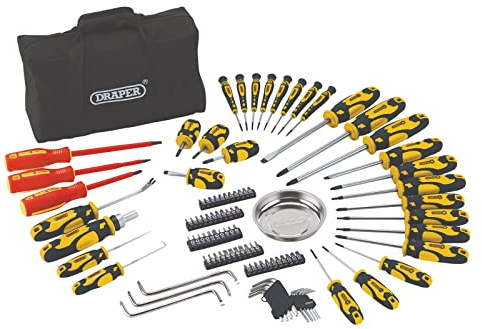 Draper 03992 Screwdriver Set with Case, Yellow (100 Piece), Household Tool Kit for Home and Garage