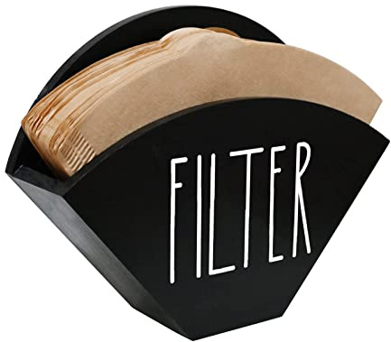 CHONIC Wood Coffee Filter Holder, Farmhouse Cone Filter Storage Organizer, Wall Mount Coffee Bar & Station Decor Dispenser, Coffee Accessories (Black)