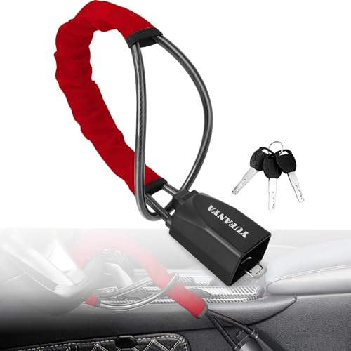 Steering Wheel Lock Seat Belt Lock | Universal Car Locks Fit Most Vehicles,Sturdy Lock for Cars SUV Van Golf Cart Truck Security Products with 2 Keys（Red）