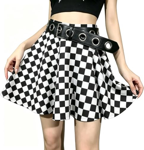 DINGJIUYAN Gonna gotica a scacchi con cintura in vita da donna gonne scozzesi plissettate mini gonna punk grunge abiti emo alt, M
