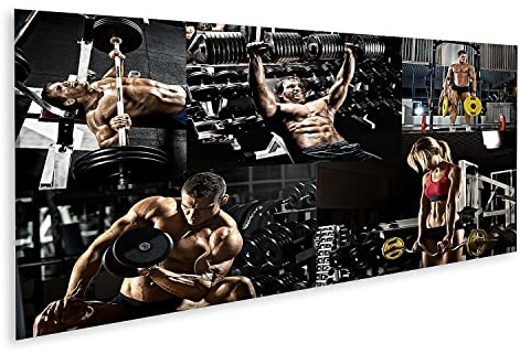 islandburner Pintura Culturismo ejecución ejercicio presión peso gimnasio collage foto impresión sobre lienzo decoración de la pared sala de estar