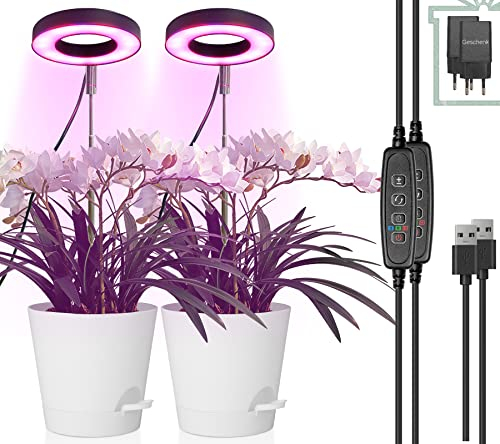 Lampe Plante, Lampe de Croissance à Spectre Complet, Lampe de Plante Réglable en Hauteur avec Minuterie 3/9/12h, 10 Luminosité, 3 Modes Lumière, idéal pour Semis, Succulentes, Orchidee, 2 Packs