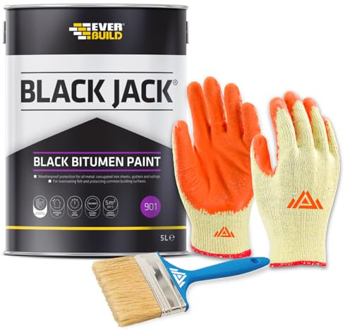 PERFECTONISH 901 Black Jack Bitumen Paint Odourless and Taint Free Black Film for Metal Protection, Concrete Structures and Overcoating Wood Weatherproof Solvent Based Paint (5 Liters)
