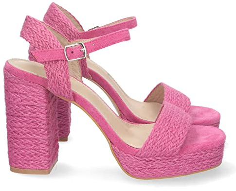 shoes&blues.es Sandalia de Tacon Alto para Mujer, Comodo, Forrado de Yute, Pala Fina, y Cierre de Hebilla