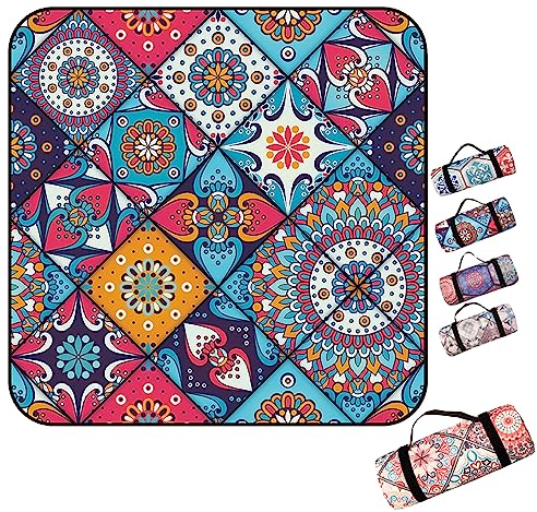 Picknickdecke 300x300, XXL Picknickdecke Wasserdicht, 3 Schichten Verdickt Groß Piknikdecken Isoliert mit Wasserdichter Rückseite, Picknick Decke Outdoor für Camping,Picknick,Wandern,BBQ,C,200x200cm