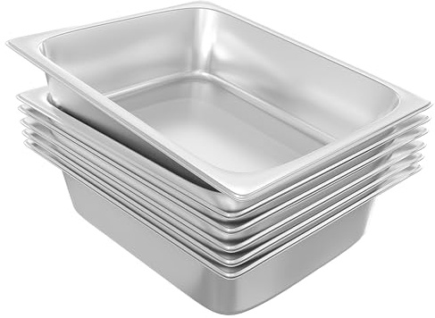 EGGKITPO 1/2 Hotel Pans Half Size 6-Pack 4 Inch Deep Silver Stainless Steel Steam Table Pan Tray for Food, Catering Pan for Cafeterias, Hotel and Restaurant