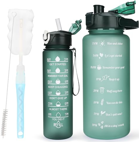 CodiCile 2 Pack Water Bottle BPA Free, 2 Liters Water Bottle & 750ml W ater B ottle with Straw, Motivational Canteen B ottle with Time Marking,Leakproof Large Sport Drink B ottle for Women Men