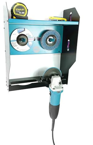 MegaMaxx Angle Grinder Storage Charging Station - Wall Mount Toolbox Rack Cabinet with Shelf Unit, Fold-Out Hangers for Cutting Discs, Flap Discs