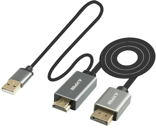 AXFEE HDMI to DisplayPort Adapter, 4K@60Hz DisplayPort to HDMI 1.8M Monitor Cable, High Speed HD Male Input to DP Male Output Converter Adapter Compatible with Devices with Hdmi Output Port
