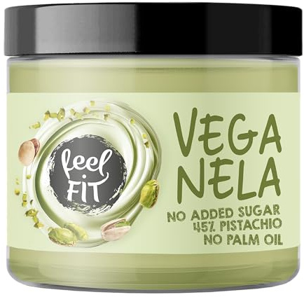 Feel FIT VEGANELA Crème de pistache 45% | Creme sans sucre ajouté | Pâte à tartiner végane | Idéale pour le petit-déjeuner, la pâtisserie et desserts | Sans huile de palme 200g