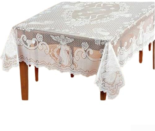Hasaller Tischdecke mit Engelsmuster, Spitze, rund/rechteckig, für Esszimmer, nahtlos, klassisch, Vintage, Hochzeit, Party, Tischdecke (Rechteck: 152 x 213 cm)