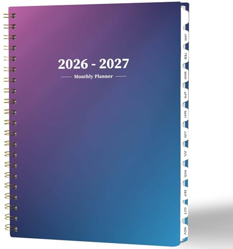 Ymumuda 2026 Monthly Planner - 2 Year Monthly Planner, JAN.2026 to DEC.2027, 8.5 x 11, Large Calendar with Spiral Bound, 24 Coated Tabs,24 Months Perfect for School & Office Schedule,Blue & Purple