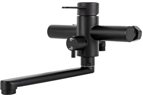 Wasserhahn Küche Wandmontage, Wandarmatur mit Spritzpistole Küchenarmatur Spülbecken Armatur Wandmontage Mit 360° Drehbare Drehrohr 23cm, Schwarz,Einbaugröße: G1/2