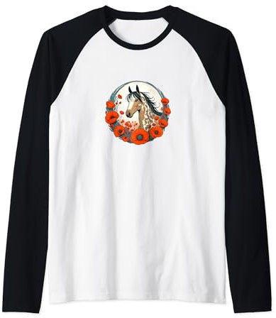 Niedlicher Appaloosa Pferd Kunst Mohnblume Blumenkranz Raglan
