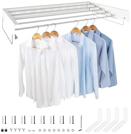 SWAWIS 80x40cm Wäschetrockner Wand Edelstahl Weiß | 50kg Tragkraft, klappbar und platzsparend, ideal für Innen und Balkon