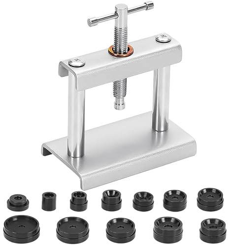 Kit Pressa Orologiaio Professionale, Set di pressa per orologi, con 12 piastre di pressione, Attrezzi per Riparazione Orologi, Chiudere Cassa Orologio, strumento di sostituzione della Batteria