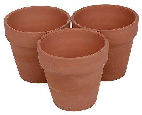 URBNLIVING Terracotta Round Plant Pots with Drainage Hole - Set of 3/6 Classic Design Garden Flower Planters, Ideal for Indoor and Outdoor Use, Durable Herb Flower Pots for Home and Garden Deco