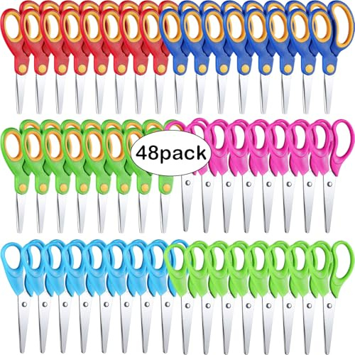 Reginary 48 Pcs Kids Scissors Bulk, 5 Inch Scissors for School, Blunt Tip Scissor Safety Scissor for Kids Student Teacher Preschool Craft Cutting Paper, Multicolor