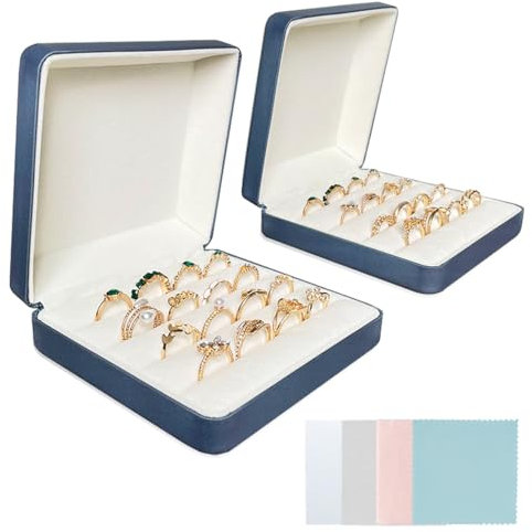 2 scatole organizer per gioielli, da viaggio, con 4 panni in argento, piccolo organizer per anelli, vetrina, anello portatile, scatola regalo per orecchini e gemelli
