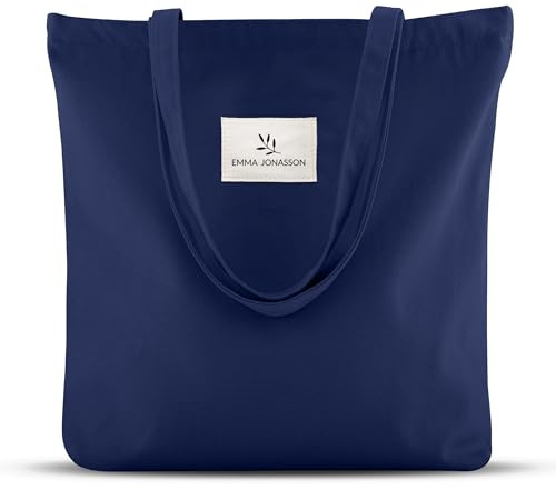 Emma Jonasson Shopper Tasche Damen groß mit Reißverschluss - Jutebeutel mit Innentasche - Esthetic Tote Bag Damen - Taschen Damen groß Stofftasche für Einkauf Arbeit Uni Schule