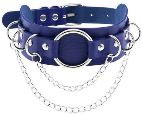 oenyaeu PU-Leder Choker Goth Punk Kette Choker Halskette für Frauen (Blau)