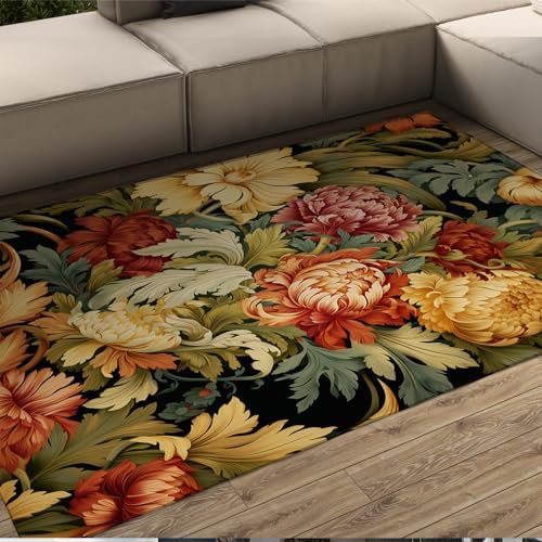LANDERSION Blühende Pfingstrose Tür Teppich Boho Teppiche für Schlafzimmer Mehrfarbige Blume Eingangsbereich Teppich Moderner kreativer Wohnzimmerteppich Weicher dünner Teppich 60x90cm