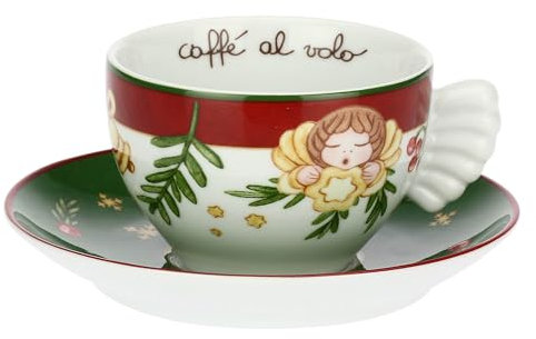 THUN, Set 2 Tazze Medie in Porcellana, Collezione Sorprese di Natale, Set per Casa e Cucina, Idea Regalo per Natale, Tazza Ø 9 cm, 6 cm h, 180 cc, Piattino Ø 14.5 cm