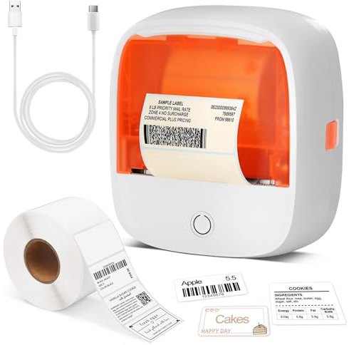 REAQUE Mini Portable stampante etichette, Etichettatrice Etichette Adesive per I Sistemi Android E IOS, Bluetooth Stampante Termica Con 1 Rotolo Di Carta, Adatto Casa, Ufficio Scuola