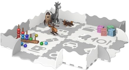 Relaxdays Alfombra Puzzle Bebé, Colchoneta Juegos con Borde, Varios Dibujos, Goma No Tóxica, Suelo Gateo, Blanco y Gris