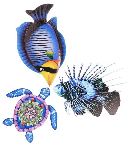 Cabilock 3stücke Eiserne Stranddekor Wandornamente Meerestier-motiv Wanddekorationen Für Zuhause Wohndekore Outdoor Garten Dekoration Wandkunstdekore Mit Handgemalten Farben