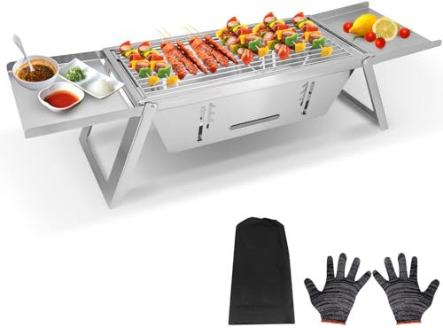 Seahelms Camping Grill Edelstahl Mini Grill Picknickgrill Klappgrill Holzkohlegrill mit Tragetasche für Outdoor, Garten,Party,Terrasse,Reisen,17''x 9''x 7''