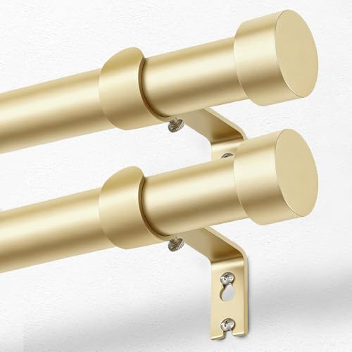 KAMANINA 2 Stück Gardinenstange Gold 80 to 218 cm Lang, 25 mm Durchmesser Gardinenstangen Ausziehbar mit Einfachen Endkappen für Fenster, Schlafzimmer, Wohnzimmer