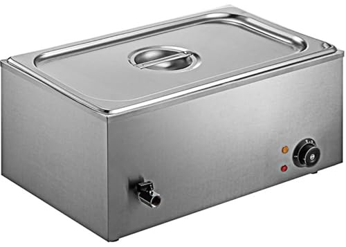 Commercial Bain Marie Wet Heat With Pan and Lid GN 1/1, Electric Catering Food Warmer 0.6kW Adjustable Temp 54x34x30mm by Stalwart