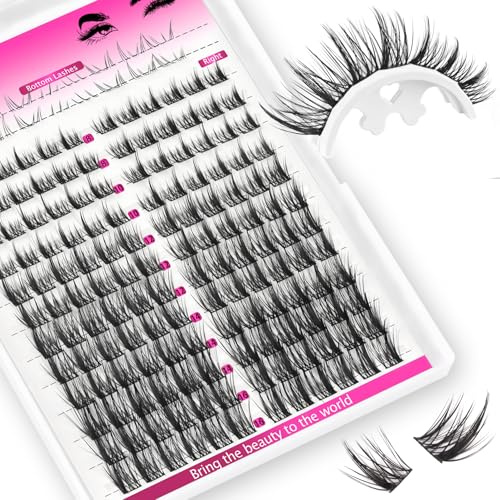 Veleasha Fox Eye Wimperncluster 100 Stück Manga Wimpernbüschel Links & Rechts Spiky Clusterwimpern mit Unteren Wimpern Super Weiches Band DIY Überlappung Anime Lash Clusters Zu Hause (Crown)