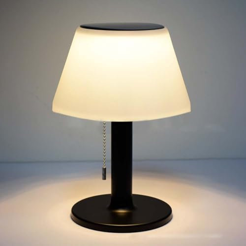 LOGT LED Innen und Außen Tischlampe Dimmbar Akku Kabellose Solar Tischleuchte Wasserdicht Edelstahl Schreibtischlampe Warmweißes Tragbare Solarlampe für außen Garten Schlafzimmer Camping,Schwarz