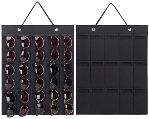 QIUSUIG Mehrere Brillen Brillenaufbewahrung,Hängende Sonnenbrille Organize,Brillenaufbewahrung,15 Fächer Hängende Sonnenbrille Organizer,brillenhalter wand (Schwarz)