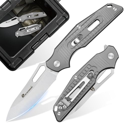 HX OUTDOORS Taschenmesser für Männer, Klappmesser mit Clip, D2 Stahlklinge Titan Griff, scharfes EDC Tactical Messer für Camping Wandern Überleben im Freien, Taschenmesser für Weihnachten Geschenk