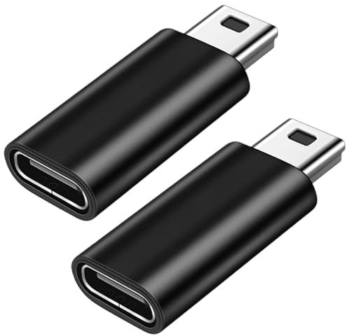 USB C to Mini USB Adapter 2 Pack, USB Type C Female to Mini USB 2.0 Type-B Male Adapter, Support Charging and Data Transfer, Black