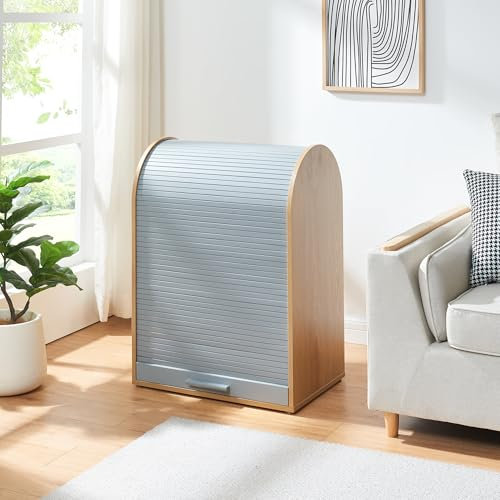 [en.casa] Jalousieschrank Kavlinge Rollladenschrank mit Einer Tür Büro Wohnzimmer Aktenschrank 80 x 60 x 40 cm Bambus/Grau