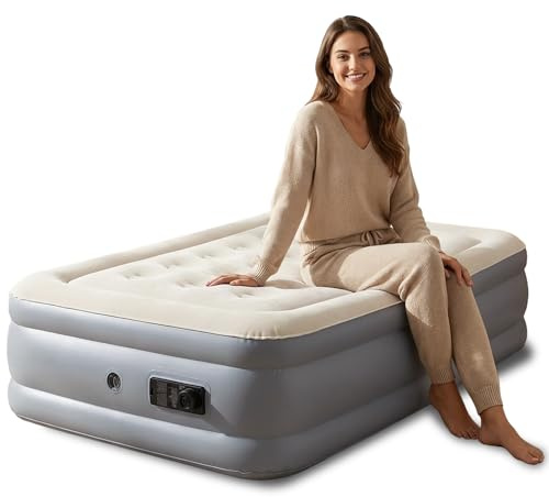 TripHug Twin Air Mattress with Built-in Pump, 2 Min Fast Inflation, 16 Raised Height, Supports up to 650 lbs, for Camping, Home Use, Guests, Portable Travel–Single Air Mattress