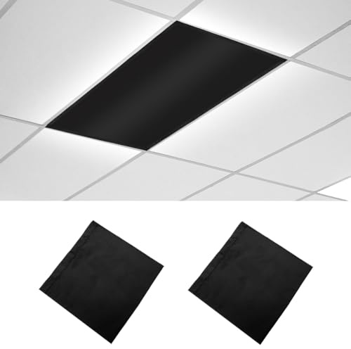 2 Pcs Fluorescent Light Covers, 4 x 2 Feet Magnetic Light Covers for Ceiling Lights Shade Panel, Drop Ceiling Light Filters Covers for Office Classroom School Home, Polyester Fabric Material, Black