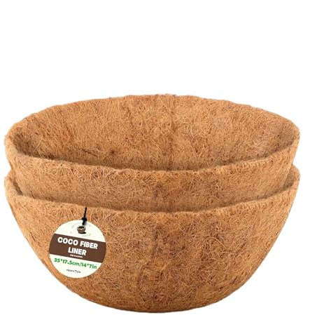 ApexTide Coco Liner Hanging Basket Liners 2PCS, 35 * 17.5cm/14 * 7in Natural Round Coconut Fiber Replacement Liners for Flowers, Vegetables Indoor Outdoor Garden Flower Pots Cupped Shaped