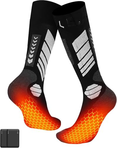 Beheizte Socken – Damen und Herren, elektrische Heizwolle, kniehohe Skisocken, verbesserter 5000 mAh Akku und Heizelement