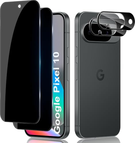 Lutree per Google Pixel 10 Privacy Vetro Temperato, 2+2 Pezzi Pellicola Protettiva + Pellicola Fotocamera Lenti (Nero), Durezza 9H Anti-Graffio Anti-Spy Senza Bolle Protezione Schermo