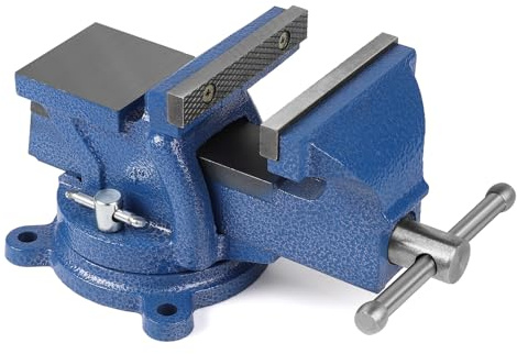 SWAWIS Morsa da Banco in Ghisa con Base Girevole 360 °, Larghezza Ganasce 100mm, può Essere Utilizzato per Fissare Pezzi di Legno e Metallo(Blu)