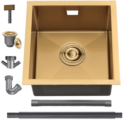 Gold Kitchen Sink, 45x45cm Small Sink Stainless Steel Single Bowl BoomHoze