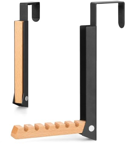 chanyi9588 Over Door Hanger,Foldable Over Door Hanger with 6 Grooves,Drying Hooks for Hanging Clothes Bedrooms,for Towel, Hats,Clothes, Bags,Space Saver, Metal & Wood Coat Hanger Hooks (Black)