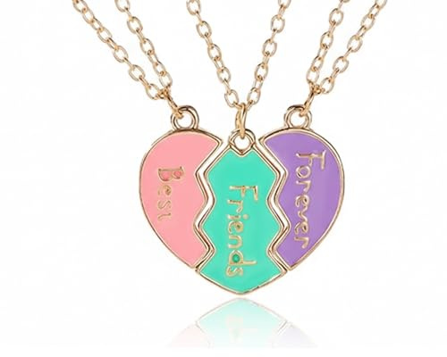 ElvenJoy Friendship Necklace for 3 Girls, 3-Piece Magnetic Heart Pendant