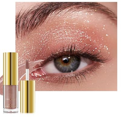 Nude Rose Fard à Paupière Liquide Pailletée, Imperméable, Crème Velours | Liquid Eyeshadow, Ombre à Paupière, Longue Durée, Hautement Pigmenté Avec Brosse, Séchage Rapide, Maquillage Femme