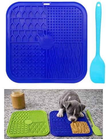BPA-Free Silicone Dog Lick Mat with Spatula – Slow Feeder Enrichment Mat for Dogs & Cats – Strong Suction, Grooming Distraction, Freezer & Dishwasher Safe